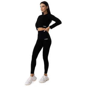 Koszulka damska GymBeam  FLO Ribbed CropTop Black