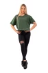 Koszulka damska Nebbia  Organic Cotton Loose Fit “The Minimalist” Crop Top 417 dark green