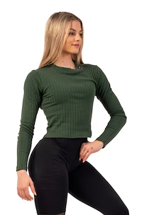 Koszulka damska Nebbia  Organic Cotton Ribbed Long Sleeve Top 415 dark green