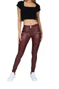 Legginsy damskie Hugz Jeans  Wine Faux Leather Biker Mid Waist